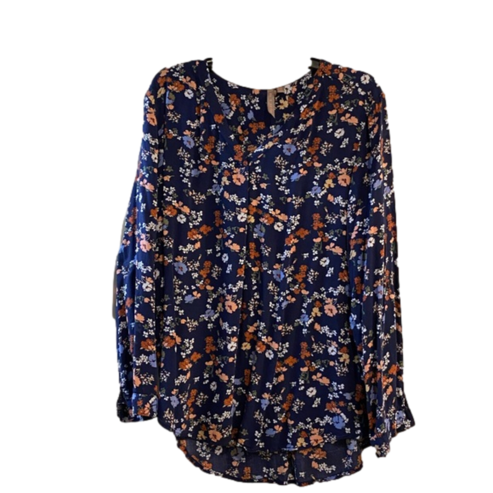 🍂3/$30 Briana & Em Long Sleeve Blue Floral Tunic Top Size XXL